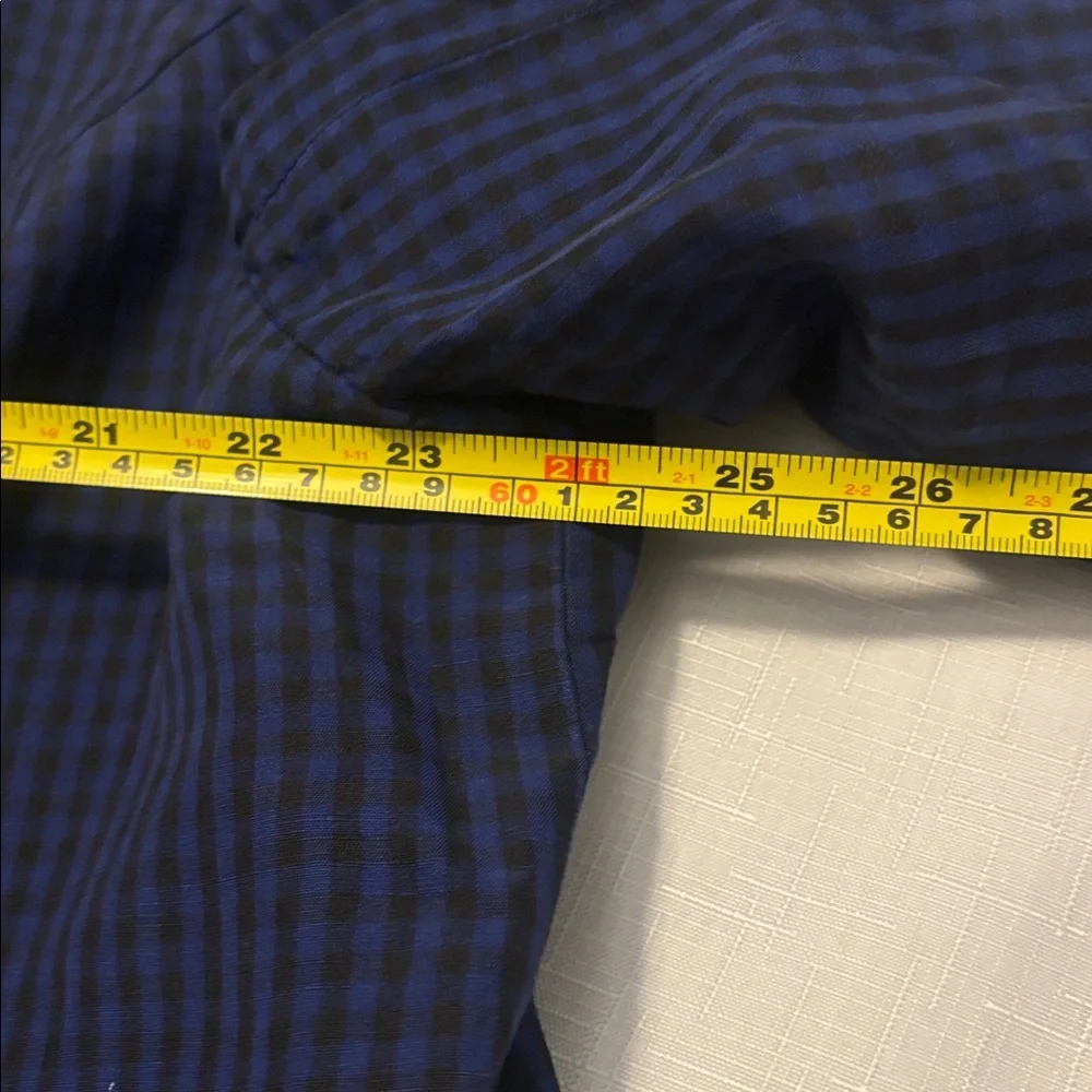 VTG Semantiks Dark Blue & Black Gingham Silk Linen Trench Coat SZ 22W peacoat - Picture 6 of 15